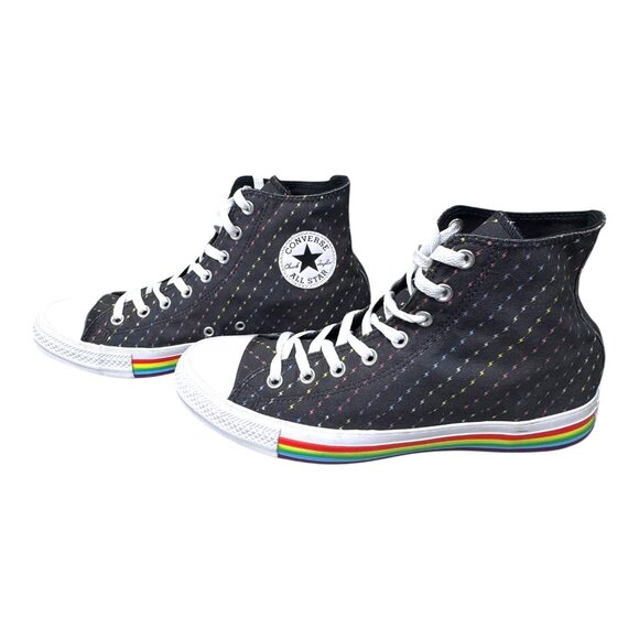 Black Converse Chuck Taylor All Star High Top Pride Bolt Print Rainbow Sneakers - Picture 7 of 9